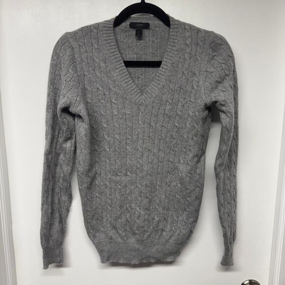 J.Crew Womens Gray Cable Knit V Neck Pullover Sweater Size Small Wool Blend - Picture 1 of 8